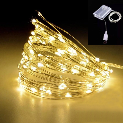 Світлодіодна LED Гірлянда 3м на USB та Батарейках | Жовтий, фото 1