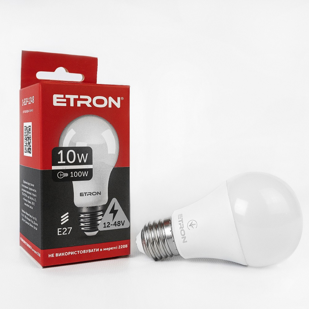 LED лампа 10W 12V - 48V A60 E27 4200K ETRON 1-ELP-1248 низьковольтна, фото 1