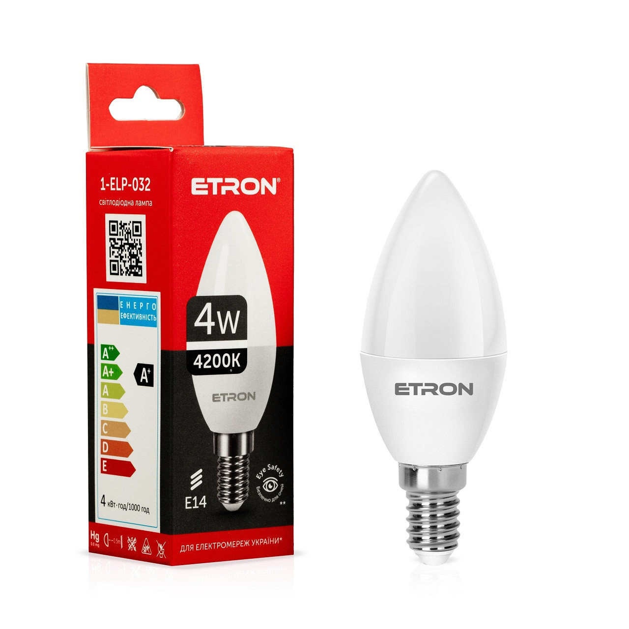 LED лампа 4W E14 C37 220V 4200K ETRON 1-ELP-032 денного світла, фото 1