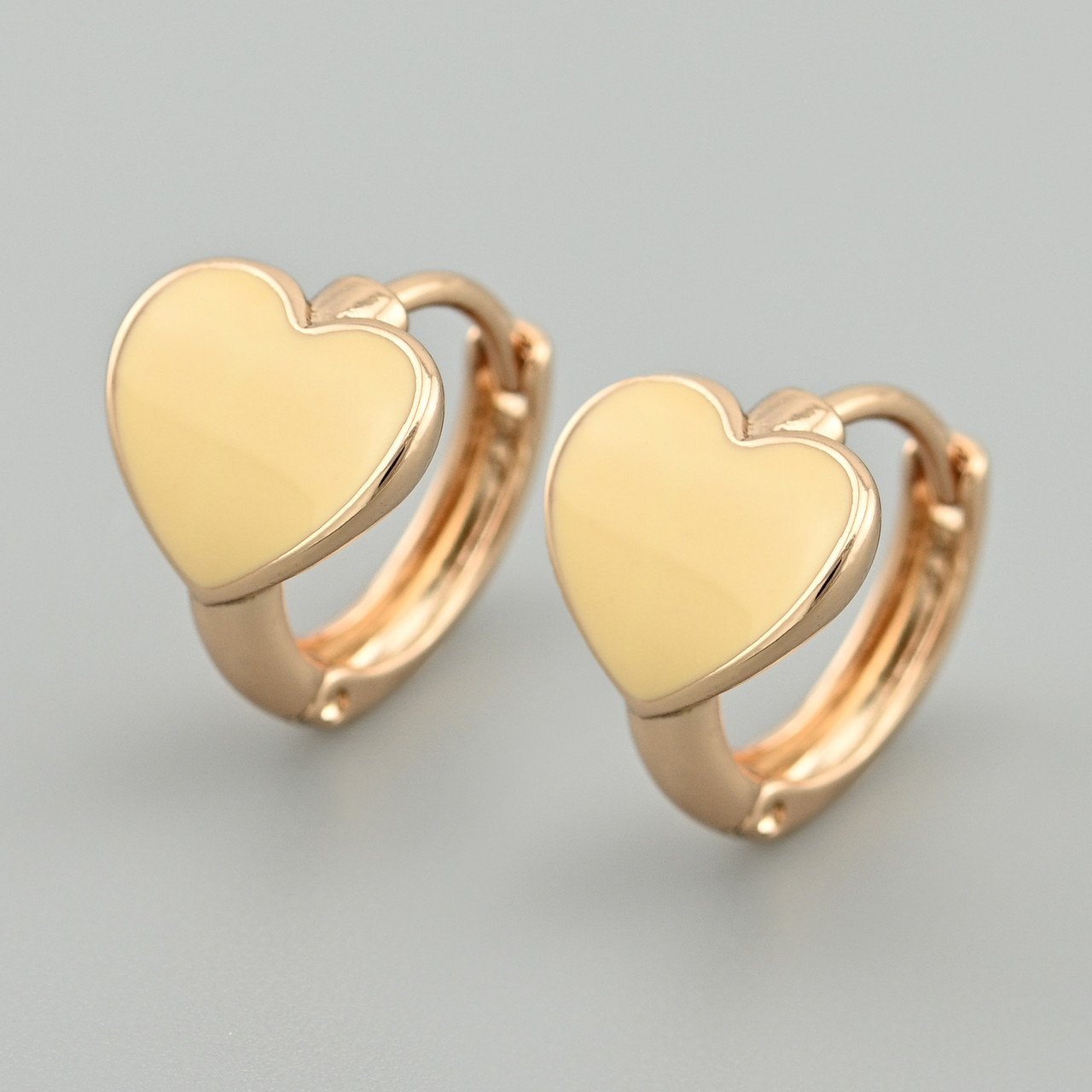 Сережки Серце 46380 розмір 12х10 мм персикова емаль вага 2.3 г позолота 18К, фото 1