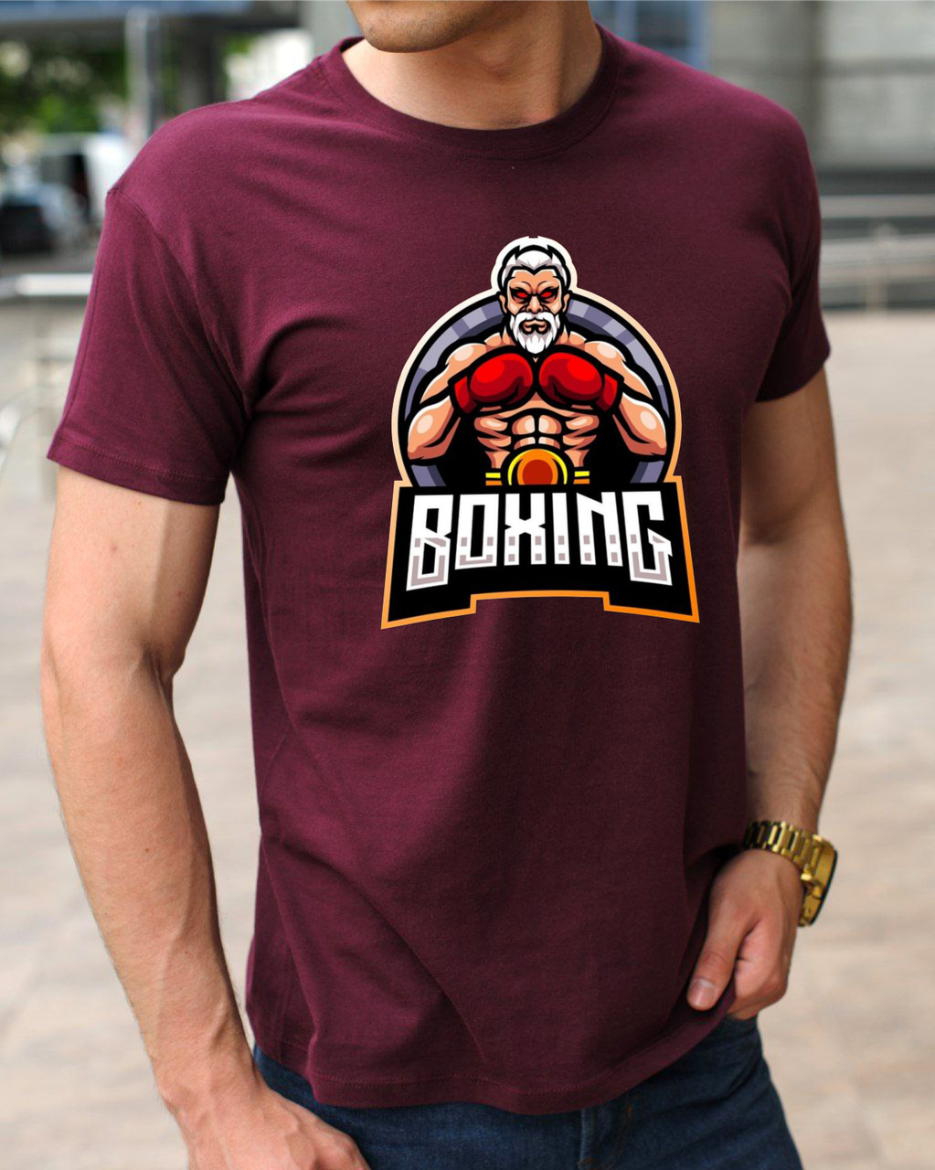 Модна чоловіча футболка з боксерською тематикою принт Бокс, одяг з боксерами, бавовняна футболка розмір S, фото 1