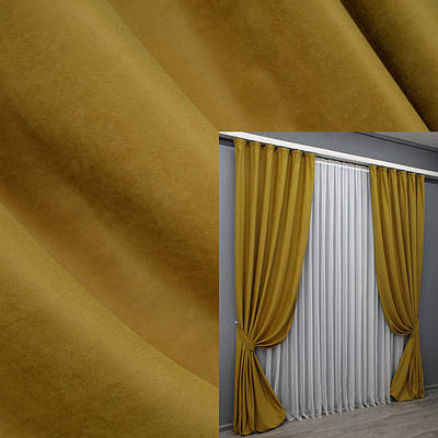Комплект штор (2шт. 1,5х2,9м.) із тканини нубук однотонний, Туреччина. Колір темно-золотистий. Код 1521ш 33-0380