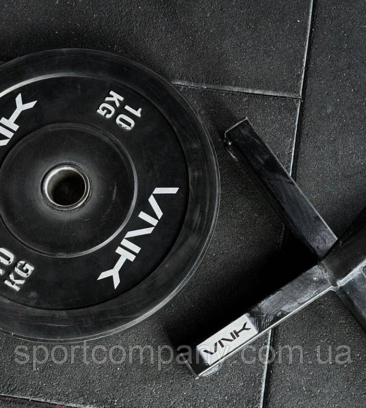 Бамперний диск для кросфіту млинець штанги VNK Black 10 кг 1 шт чорний 52 мм гума олімпійський професійний
