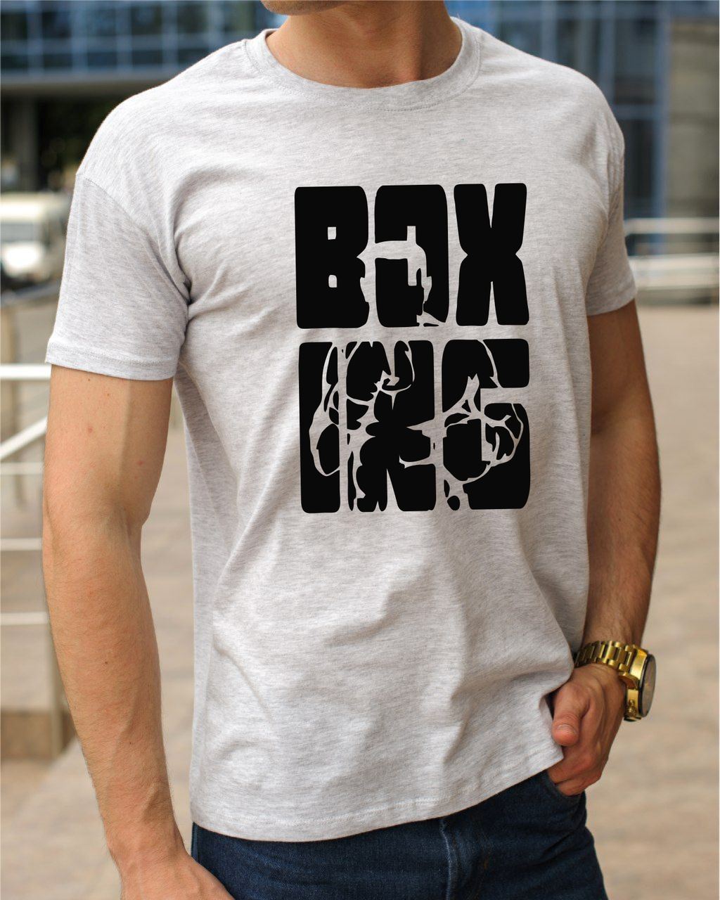 Модна чоловіча футболка з боксерською тематикою принт Бокс, одяг з боксерами, бавовняна футболка розмір S, фото 1
