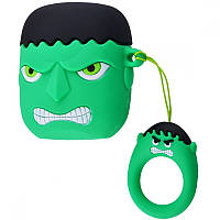 Силіконовий футляр для навушників AirPods + кільце Marvel & DC series (Халк / Зелений)