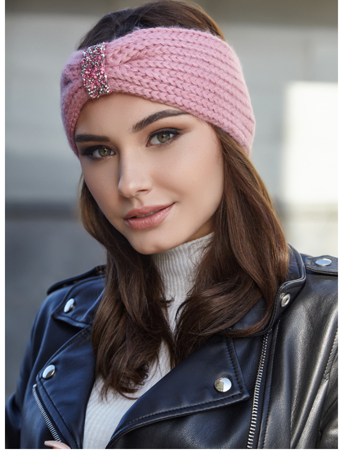 Пов'язка тепла в'язана на голову пудра Ронда 804W, фото 1