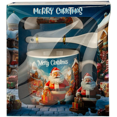 Набір подарунковий Кружка з кришкою + ложка Новорічна НК-2178В 4-77 (7030), фото 1