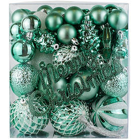 Набір новорічних пластикових іграшок 75шт Зелено-білі LG-102-2