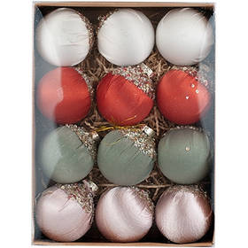 Набір новорічних пластикових куль d80мм 12шт  Атлас посипка мікс LG-105