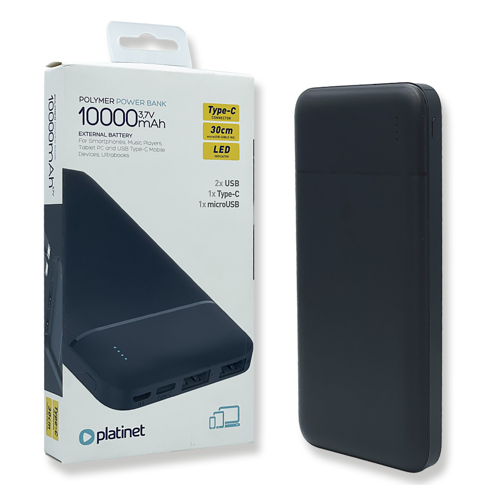 Портативний зарядний пристрій (повербанк) PLATINET 10000 mAh BLACK PMPB10W705B