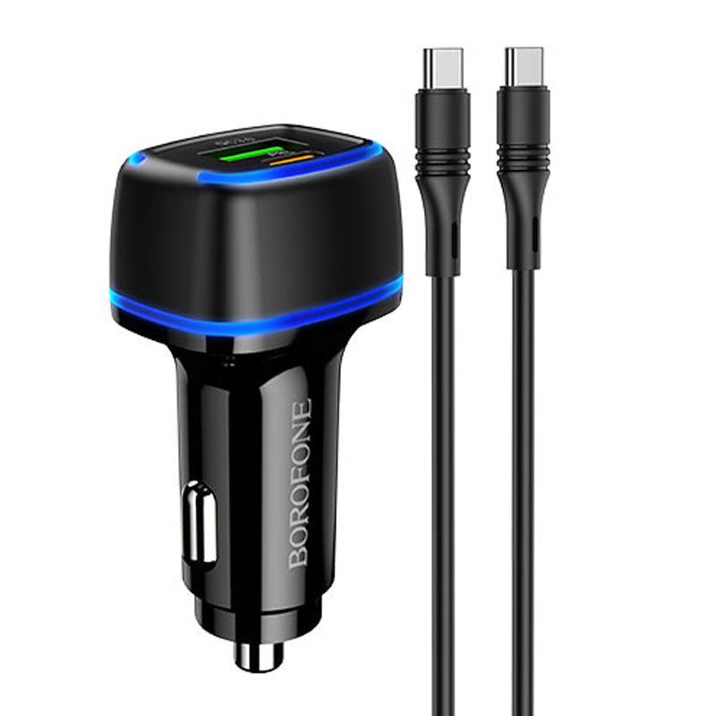 АЗП Borofone BZ14A Mercury PD20W+QC3.0 3A (1USB-A/1C) + кабель Type-C to Type-C Чорний, фото 1