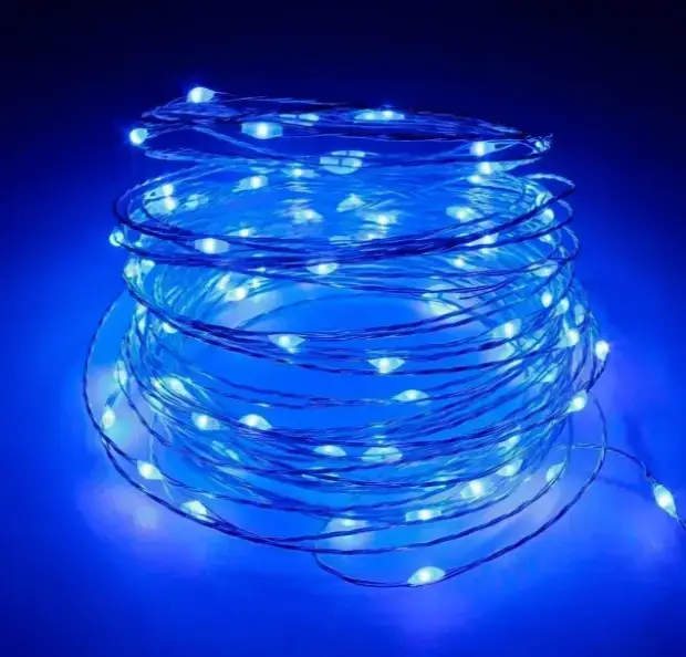 Xmas гірлянд 30 Led 3M на мідному дроті (Крапля роси) синя від батарейок + USB, фото 1