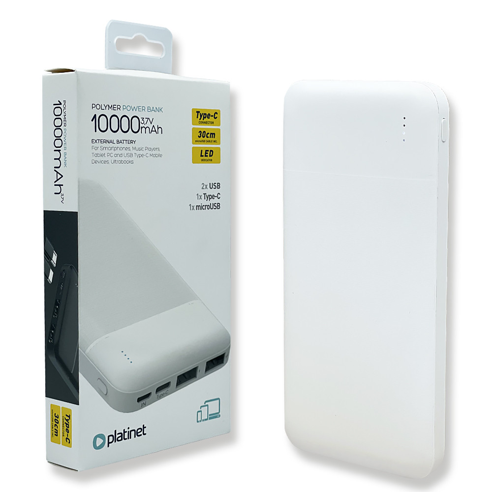Портативний зарядний пристрій (повербанк) PLATINET 10000 mAh WHITE PMPB10W705W