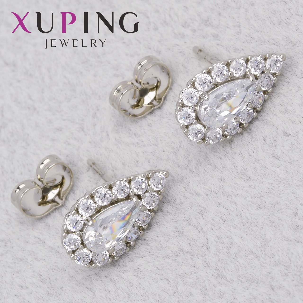 Серёжки женские серебристого цвета медицинское золото Xuping Jewelry 24K гвоздики пуссеты со стразами 10х8 мм