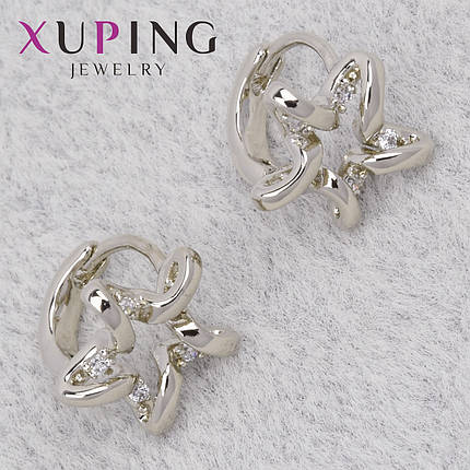 Серьги женские серебристого цвета медицинское золото Xuping Jewelry 24K кольца конго звёздочки диаметр 10 мм, фото 1