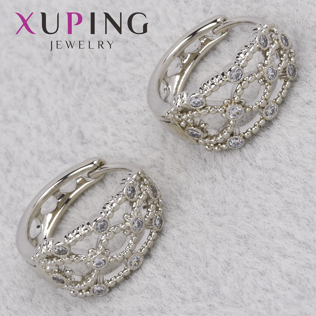 Серёжки женские серебристого цвета Xuping Jewelry 18K кольцо конго с белыми кристаллами диаметр 15 мм