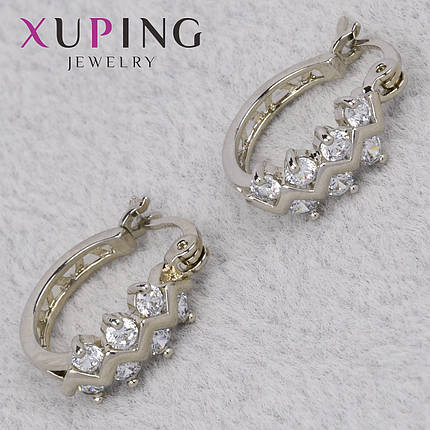Серёжки женские серебристого цвета Xuping Jewelry 18K кольцо конго с хрустальными сапфирами диаметр 15 мм, фото 1