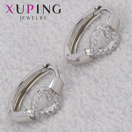 Серёжки женские серебристого цвета Xuping Jewelry 18K кольцо конго сердечки с кристаллами диаметр 15 мм, фото 1