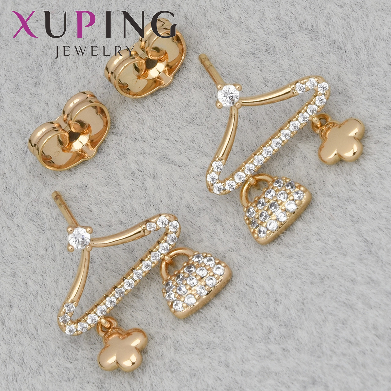 Серьги женские позолота 18К Xuping Jewelry гвоздики пуссеты  камень циркон размер изделия 15х14 мм