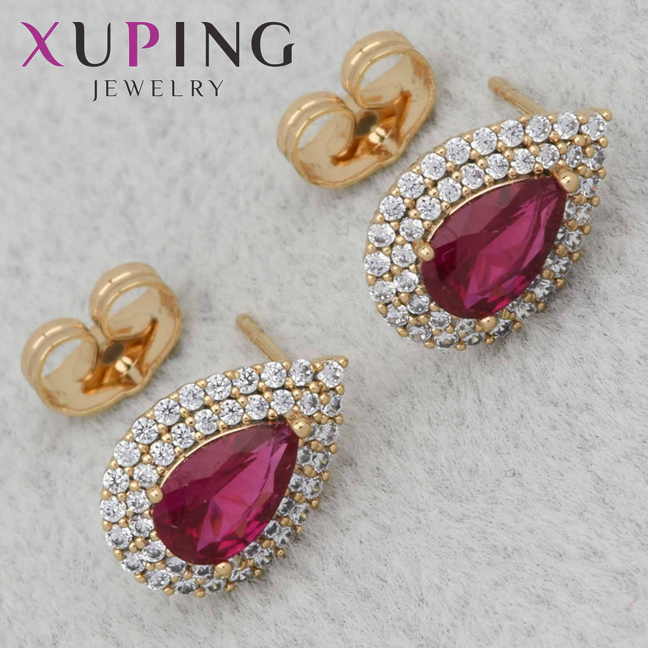 Серьги женские позолота 18К Xuping Jewelry гвоздики пуссеты капельки камень циркон размер изделия 14х10 мм