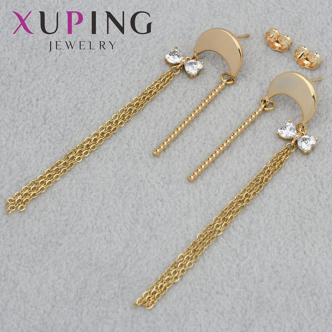 Серьги женские позолота 18К Xuping Jewelry гвоздики пуссеты висюльки камень циркон размер изделия 85х15 мм