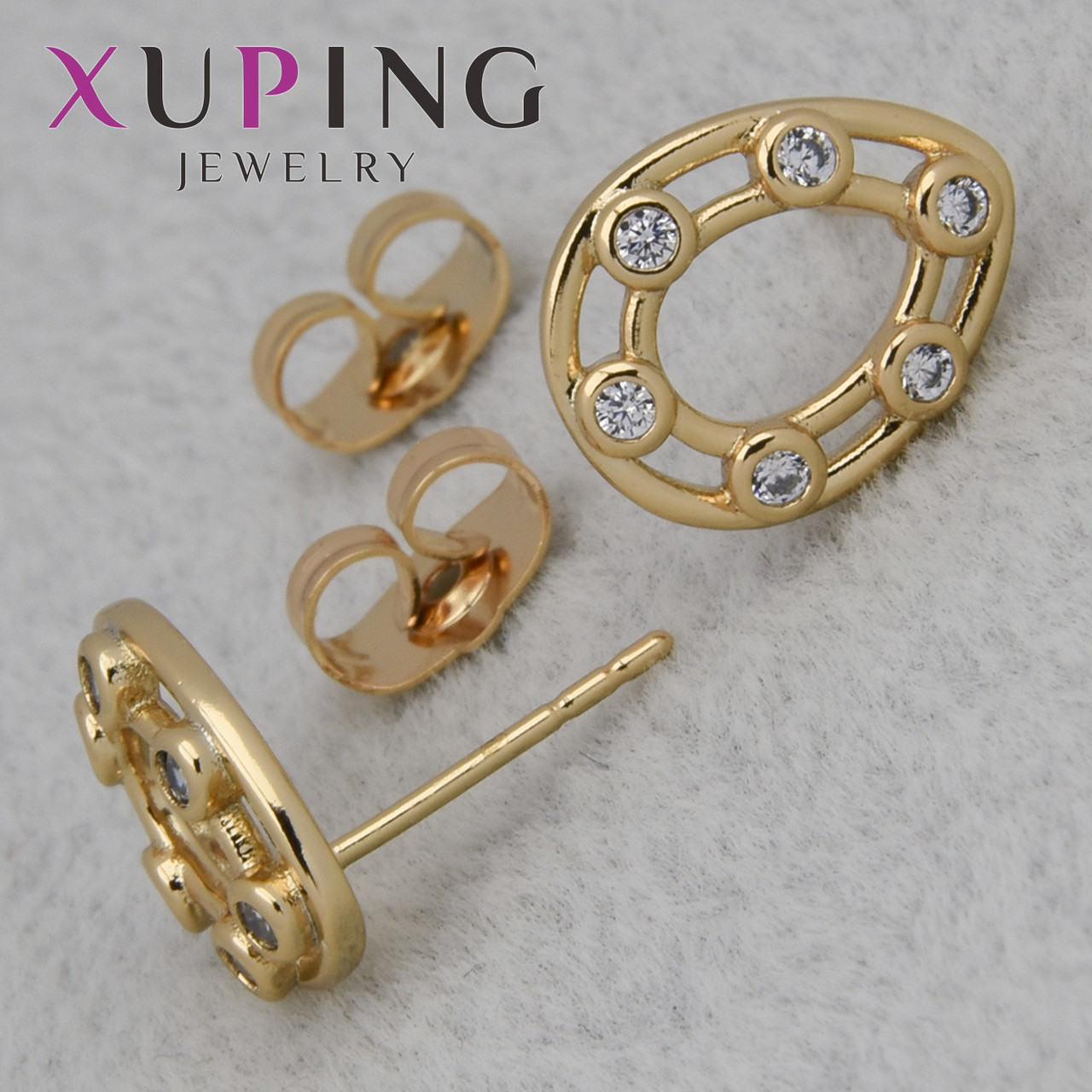 Серьги женские позолота 18К Xuping Jewelry гвоздики пуссеты капельки камень циркон размер изделия 14х10 мм