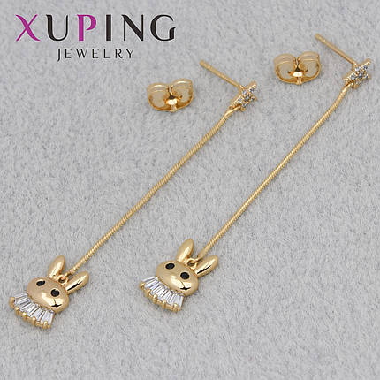 Серьги женские позолота 18К Xuping Jewelry гвоздики пуссеты зайчики камень циркон размер изделия 57х5 мм, фото 1