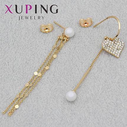 Серьги женские позолота 18К Xuping Jewelry гвоздики пуссеты с бусинами камни Swarovski размер изделия 67х3 мм, фото 1
