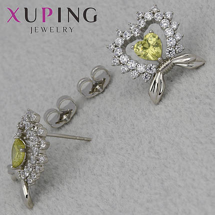 Серьги женские фирма Xuping Jewelry гвоздики пуссеты сердечки камушки циркон размер изделия 18х18 мм, фото 1