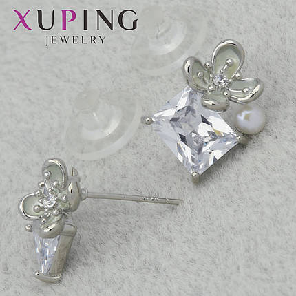 Серьги женские фирма Xuping Jewelry родий гвоздики пуссеты с камушками Swarovski размер изделия 15х10 мм, фото 1
