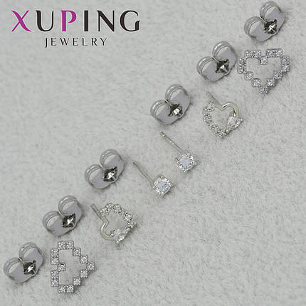 Серьги женские фирма Xuping Jewelry родий гвоздики пуссеты набор из 3 пар размер изделия 8х9 6х6 3х3 мм, фото 1