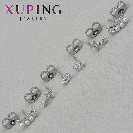 Серьги женские фирма Xuping Jewelry родий гвоздики пуссеты набор из 3 пар размер изделия 10х4 8х5 3х3 мм, фото 1