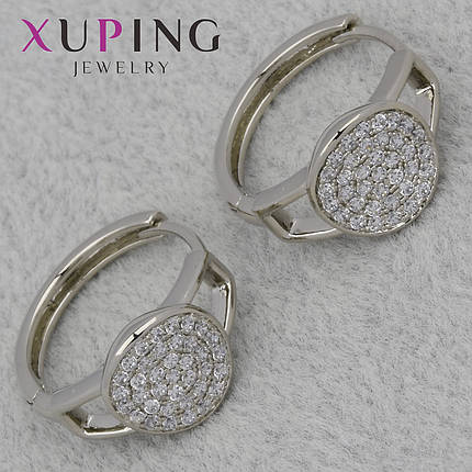 Серёжки женские фирма Xuping Jewelry родий кольцо конго камень белый циркон размер изделия 22х22 мм, фото 1