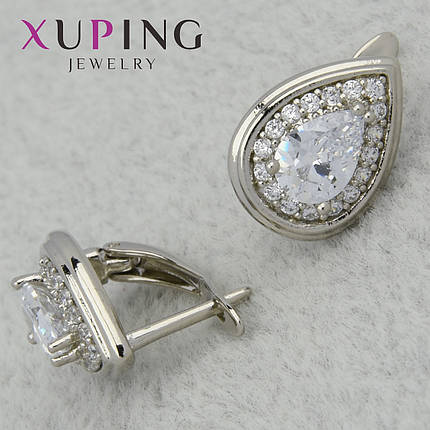 Серёжки женские фирма Xuping Jewelry родий кольцо конго капельки камень белый циркон размер изделия 12х10 мм, фото 1