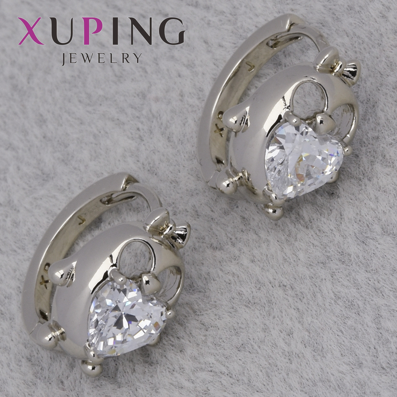 Серёжки женские фирма Xuping Jewelry родий кольцо конго камень белый циркон размер изделия 16х16 мм