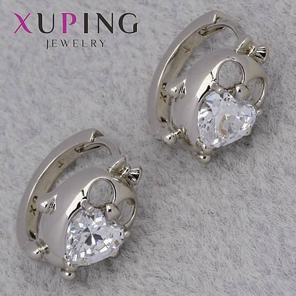 Серёжки женские фирма Xuping Jewelry родий кольцо конго камень белый циркон размер изделия 16х16 мм, фото 1