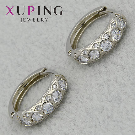 Серёжки женские фирма Xuping Jewelry родий кольцо конго с узорами камень белый циркон размер изделия 16х16 мм, фото 1