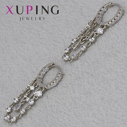 Серёжки женские фирма Xuping Jewelry родий кольцо конго с висюльками камень Swarowski размер изделия 13х30 мм, фото 1