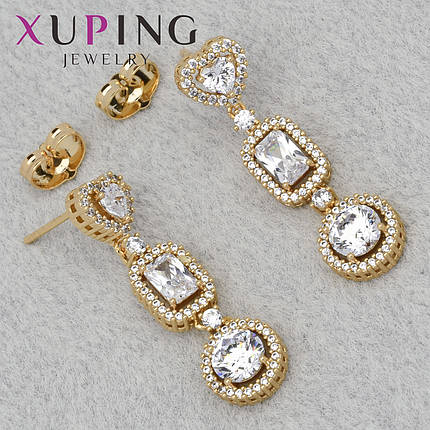 Серьги женские золотистого цвета Xuping Jewelry гвоздики пуссеты камни сваровски размер изделия 33х8 мм, фото 1