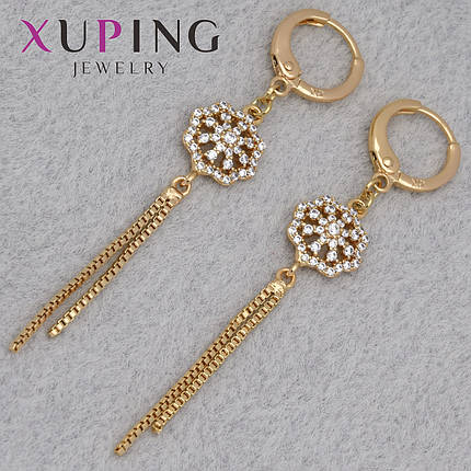 Серьги женские золотистого цвета Xuping Jewelry кольцо конго камень белый циркон размер изделия 60х2 мм, фото 1