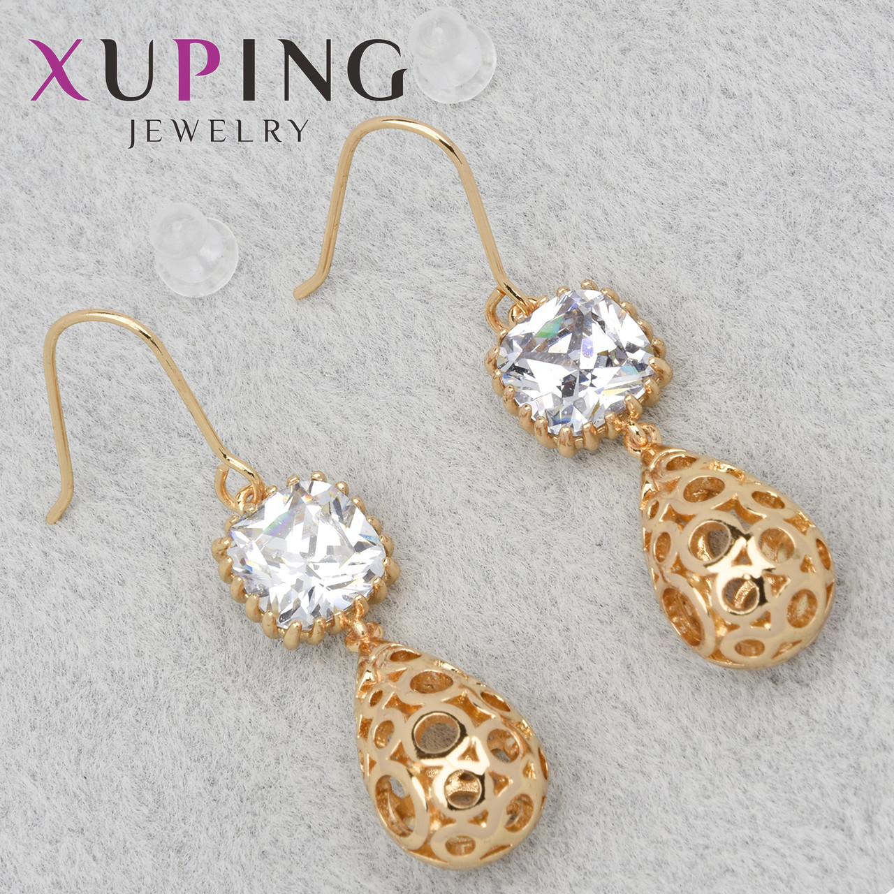 Серьги женские золотистого цвета Xuping Jewelry застёжка петля кристаллы сваровски размер изделия 45 мм