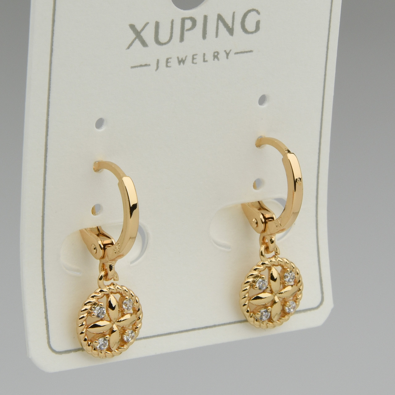 Серёжки женские золотистого цвета Xuping Jewelry 18K кольцо конго цветочки с белыми сапфирами длина 23 мм