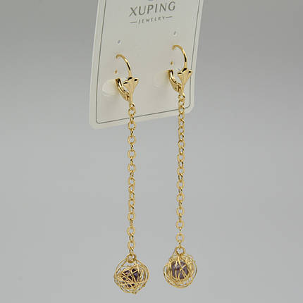 Серёжки женские золотистого цвета Xuping Jewelry 18K кольцо конго висюльки плетённые с бусинами длина 75 мм, фото 1