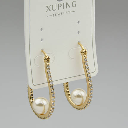 Серьги женские золотистого цвета Xuping Jewelry застёжка булавка с жемчужинками размер изделия 33х21 мм, фото 1