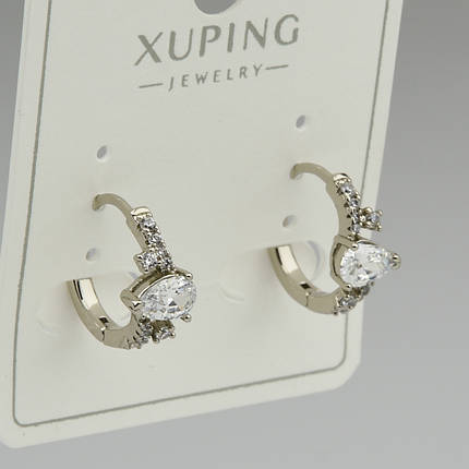 Серёжки женские серебристого цвета Xuping Jewelry 18K кольцо конго с белыми кристаллами диаметр 15 мм, фото 1