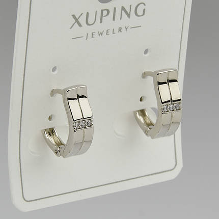 Серёжки женские серебристого цвета Xuping Jewelry 18K кольцо конго с белыми стразами диаметр 13 мм, фото 1