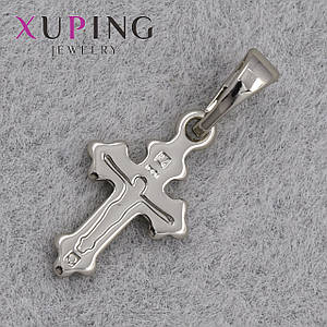 Хрестик дитячого сріблястого кольору фірми Xuping медичне золото з розп'яттям розмір виробу 15х10 мм