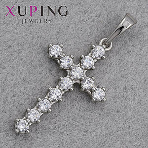 Хрестик сріблястого кольору фірми Xuping медичне золото з кришталевими камінчиками розмір виробу 27х15 мм