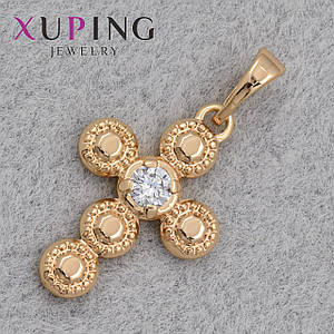 Хрестик золотистого кольору фірми Xuping медичне золото з білим кристалом розмір виробу 20х14 мм