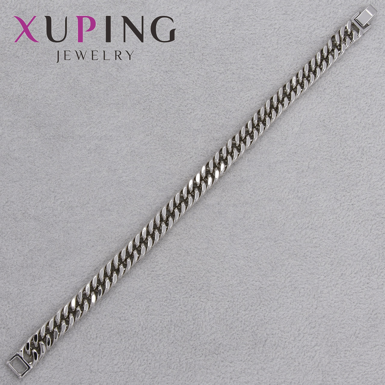 Браслет Xuping Jewerly сріблястого кольору застібка шарнір панцирне плетіння довжина 21 см ширина 8 мм